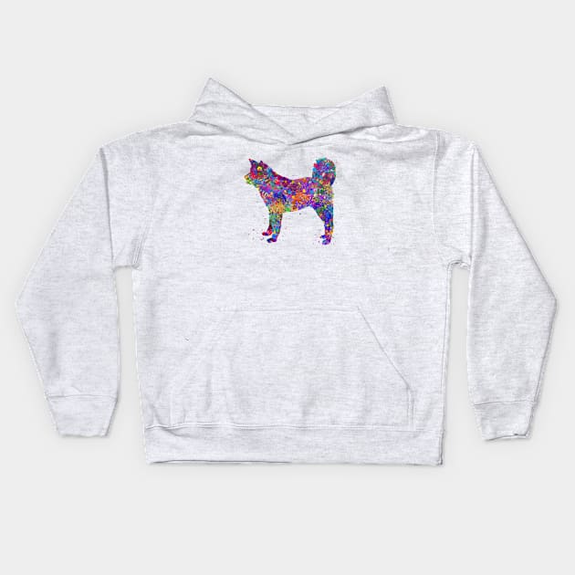 Akita dog watercolor Kids Hoodie by Yahya Art